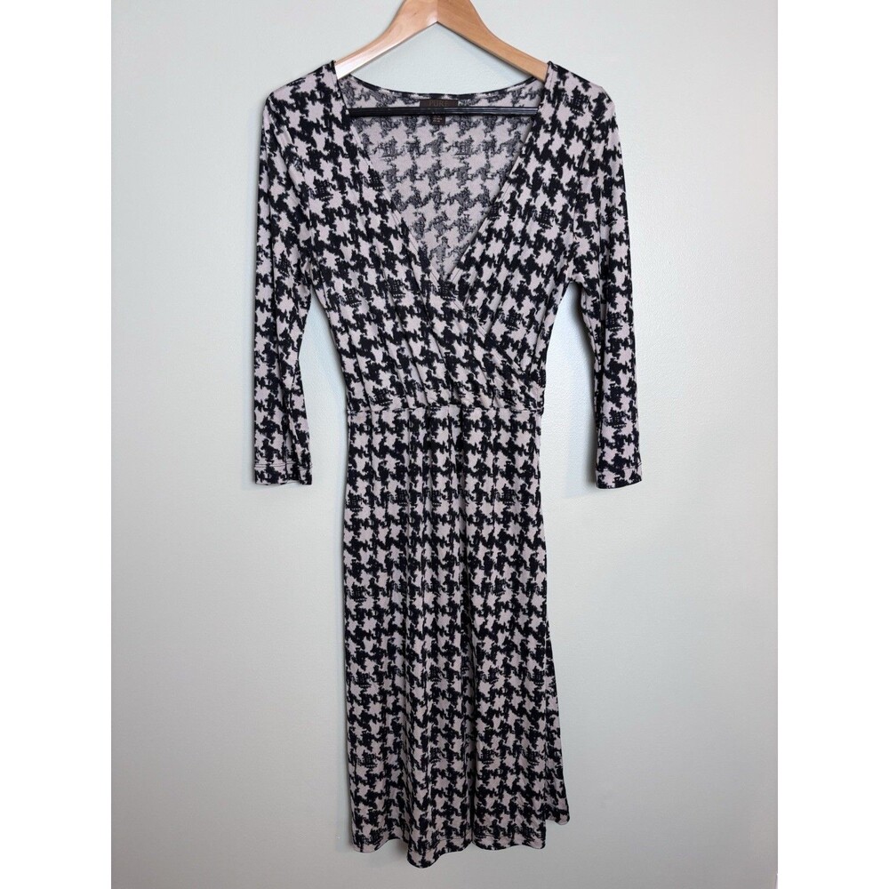 Pure Collection 100% Silk Faux Wrap Dress Houndstooth Sz 8/10 Career Chic Office